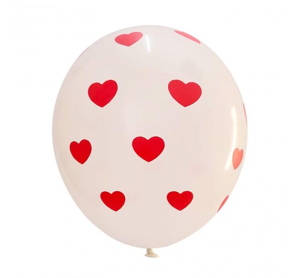 Kalp Baskılı Beyaz Helyum Balon (Ek Ürün Olarak Satılır)